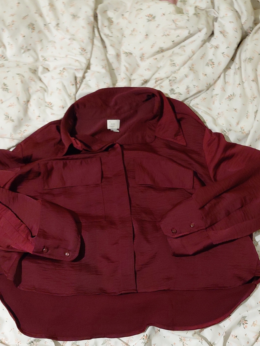 a new day Button-Front Blouse in Wine Red